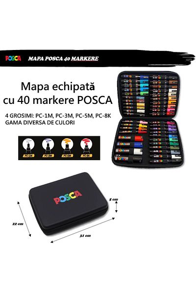 POSCA Set 40 markere in mapa cu fermoar