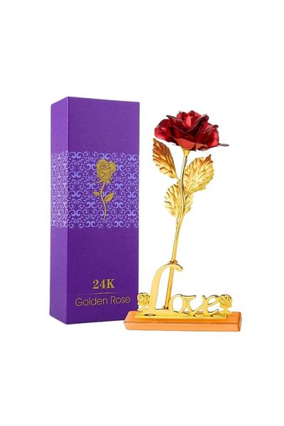 AVON Set of 3 Far Away perfumes and red rose blown at the base with gold, holder and box included