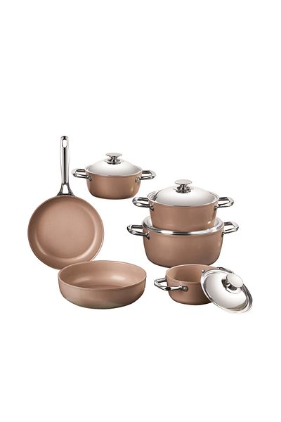 SAFLON Ceramic Cookware Set, Consisting Of 10 Pieces. Pink
