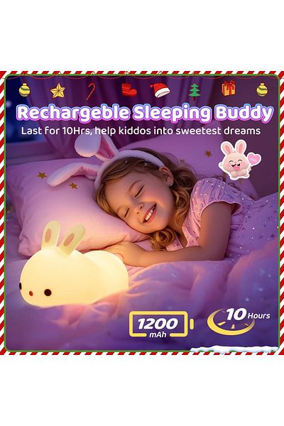 AWH Cute Bunny Night Light, 7-Color Changing, Rechargeable Kawaii Lamp for Kids' Room