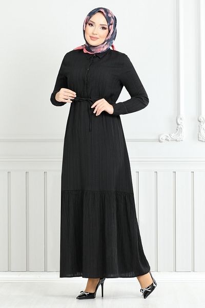 ModaMerve Φόρεμα Hijab δεμένο στη μέση 779ASE1099-M Μαύρο