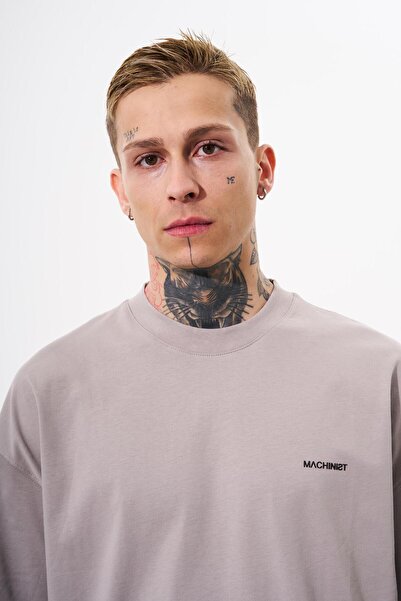 Machinist Чоловіча базова однотонна бавовняна футболка oversize сірого кольору