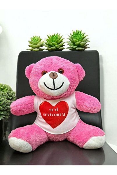 Marblestone Kişiye Özel Fotoğraf-İsim Yazılı PEMBE Peluş Ayıcık 25cm