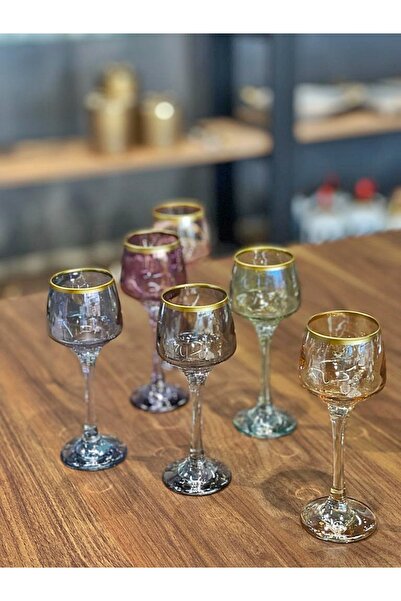 P&ORA PREMIUM KITCHEN PRODUCTS Lal-506 6 Kişilik 6 Renk Yaldızlı Kahve Yanı S...