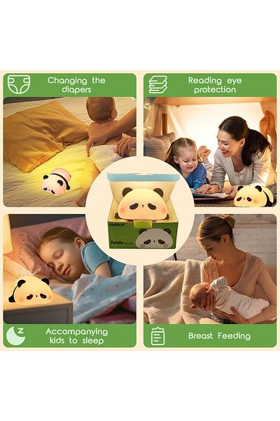 AWH Cute Silicone Sleeping Panda Night Light, 3-Level Dimmable LED Lamp for Nursery & Kids