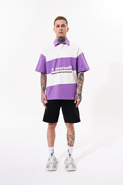 Machinist Ανδρικό μπλουζάκι Be Yourself Polo Neck Oversize Μωβ