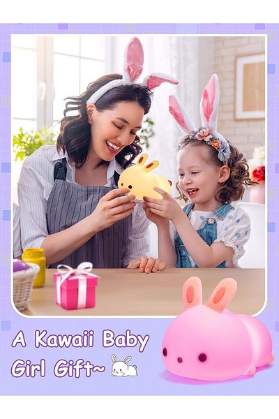 AWH Cute Silicone Bunny LED Night Light, 16-Color Changing Lamp,Kawaii Nursery Gift for Kids