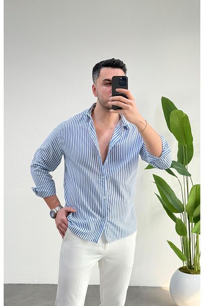 JACK CAPRİO Men's Striped Shirt - Regular Fit - High Quality Public Feather