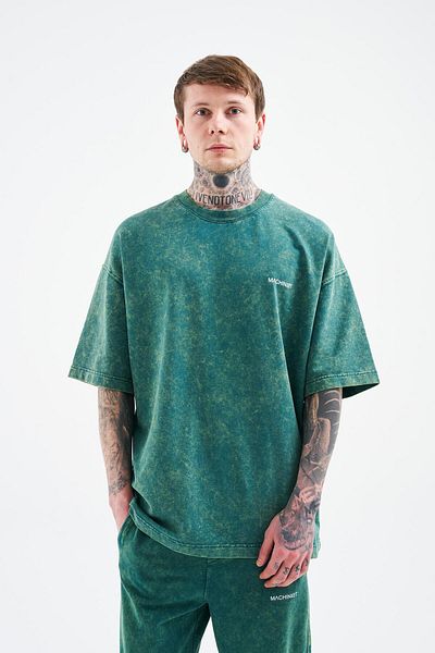 Machinist Petrol Green Unisex Luxury Oversize Spotted T-Shirt