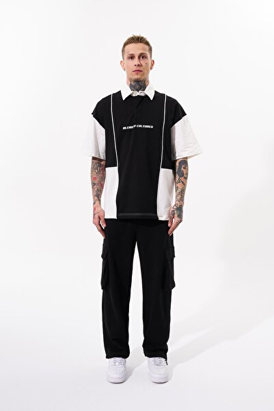 Machinist Ανδρικό μπλουζάκι με σωλήνες και αντίθεση με στάμπα Polo Black Ecru