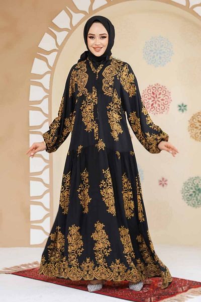 Neva Style Φόρεμα με λουλούδια μαύρο χιτζάμπ 18241S