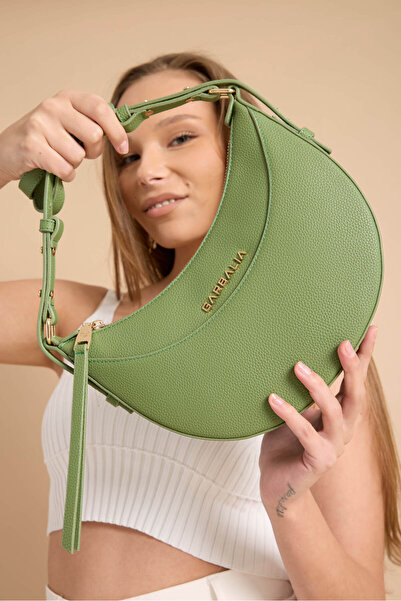 Garbalia Santorini Women's Oval Green Shoulder Bag with Zipper Lock and Adjustable Strap and Pocket Compartment