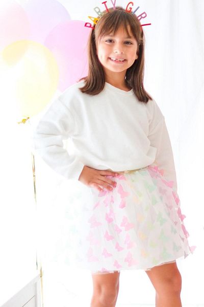 Le Mabelle Multicolored Butterfly Appliqued Girl's Tulle Skirt - Pauline
