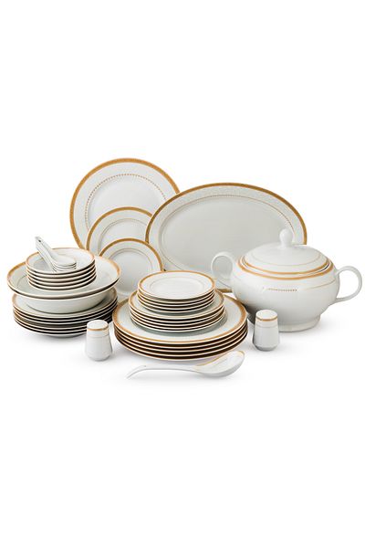 Dania Set of 45 Pieces Porcelain Dining White Color With Golden Font Enough For 6 People