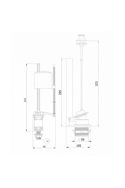MEGA Mecanism golire rezervor WC, alimentare jos, racord plastic 1/2, actionare tragere, set complet