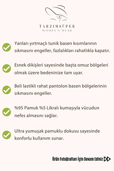 tarzımsüper Large Size Side Slit Comfort Model Comfortable 2-Piece Tunic with Trousers Stylish 2-Piece Bottom-Top Set