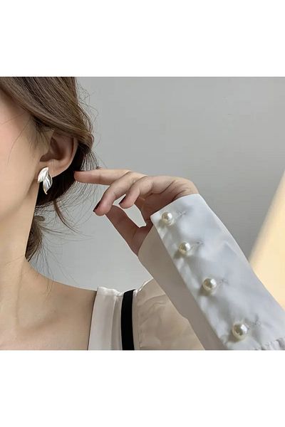 stainless steell أقراط بتصميم أوراق شجر أنيقة على الطراز الكوري VIP