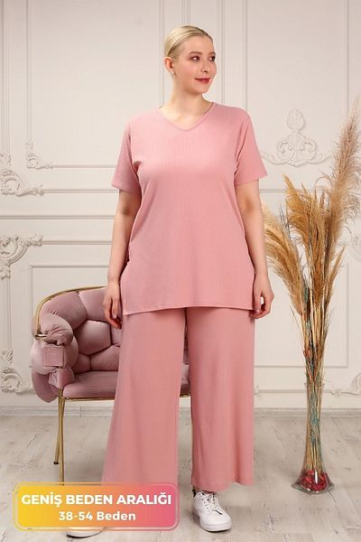 tarzımsüper Μεγάλο μέγεθος με σχισμή στο πλάι Comfort μοντέλο Cozy διπλό κοστούμι με παντελόνι τουνίκ 2'li Κομψό κοστούμι από κάτω προς τα πάνω