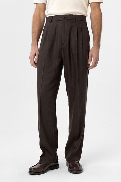 Antioch Brown Linen Blended Men's Baggy Trousers