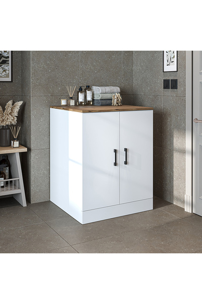 ROOMART Çamaşır-Kurutma Makinesi Alt Dolabı Kapaklı Banyo Alt Dolap
