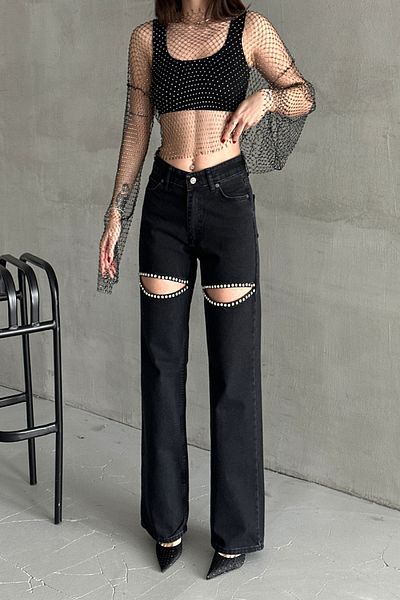 XRAY JEANS Blugi de damă cu fereastră Pantaloni negri cu picioare largi