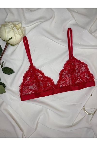 ROZENİN LINGERIE Red Lace Without Underwire Aura Bralet Bra