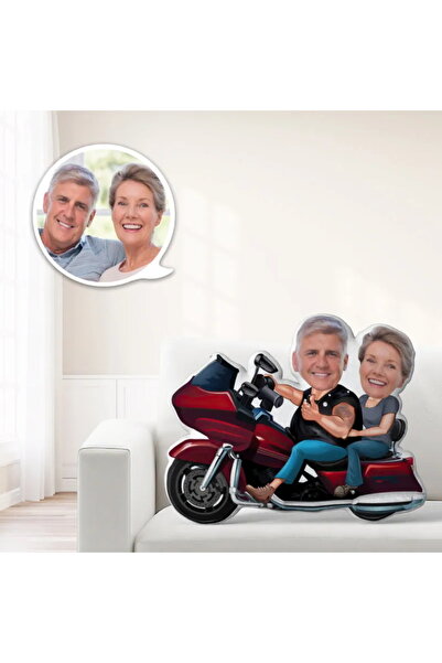 Hediyefoni Motorbisikletli Mutlu Çift Şekilli Yastık