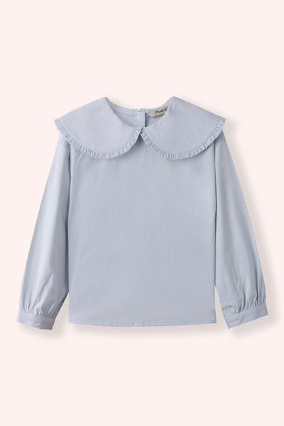 Panço Kız Çocuk Yaka Detaylı Mavi Bluz