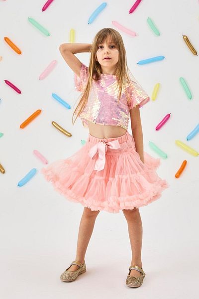 Le Mabelle Salmon Sequin Girl's Crop