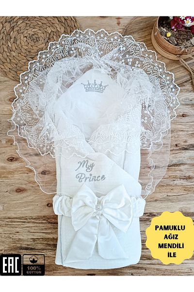 Tomuycuk Baby Boy Ecru Blanket - Lace Swaddle, Hospital Exit, Newborn 100% Natural Cotton Gift