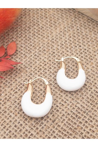 Siya Silver Gold Colored White Enameled U Model Steel Earrings
