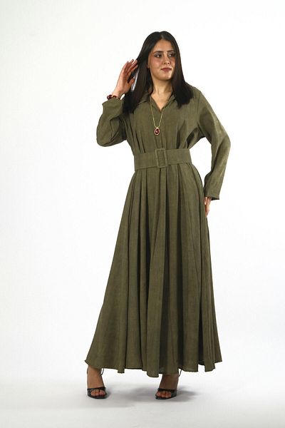 ABBRA Women's Cotton Piece Oversize Belted Dress