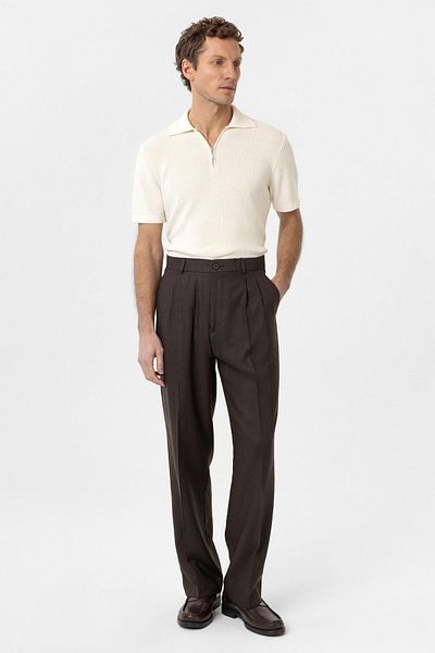 Antioch Brown Linen Blended Men's Baggy Trousers