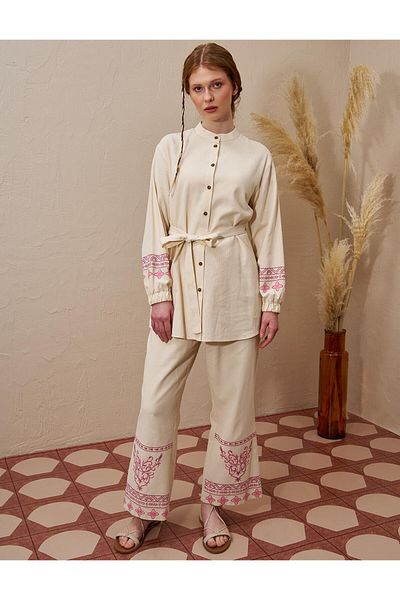 KYR Κεντημένη Κρέμα Διπλής Στολής Rayon