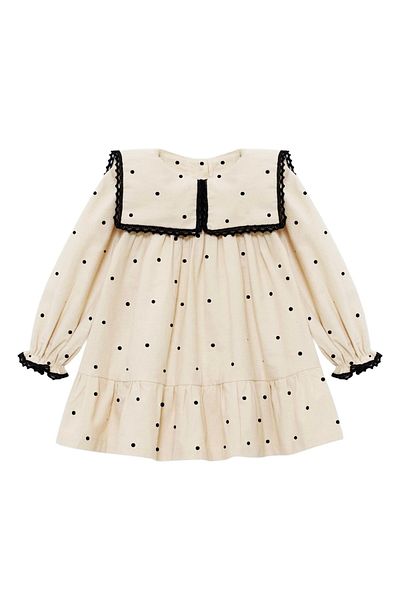 Daisy Dolly Girl's Flam Linen Cotton Collar Detailed Dress