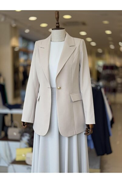 Zühre KRUVAZE YAKA TEK DÜĞMELİ BEJ BLAZER CEKET 0070