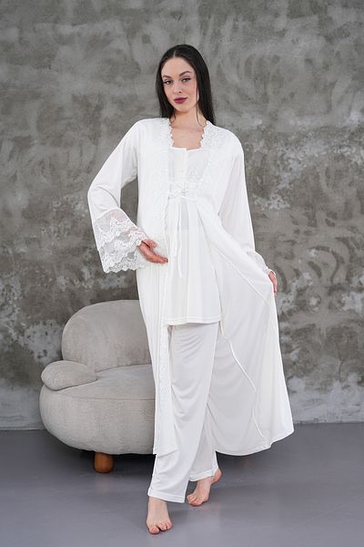 LOHOUSE Ecru Lace Princess Sleeve, Maternity Pregnant Pancraz 3-Piece Pajama Set