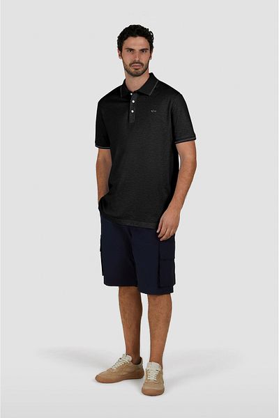 PAUL&SHARK Men's Cotton Polo Neck Short Sleeve Casual Black Polo Neck T-Shirt 24411202 -011