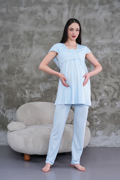 LOHOUSE Set de pijamale de maternitate pentru femei, albastru, cu design special