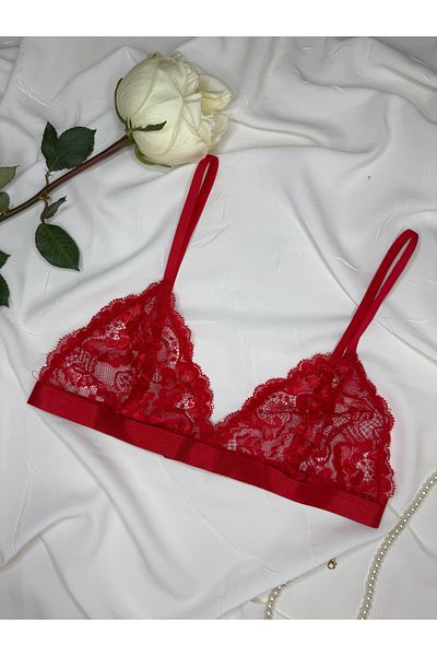 ROZENİN LINGERIE Red Lace Without Underwire Aura Bralet Bra
