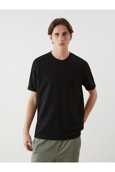 LC Waikiki Xside Black Crew Neck Short Sleeve Men's Textured T-Shirt