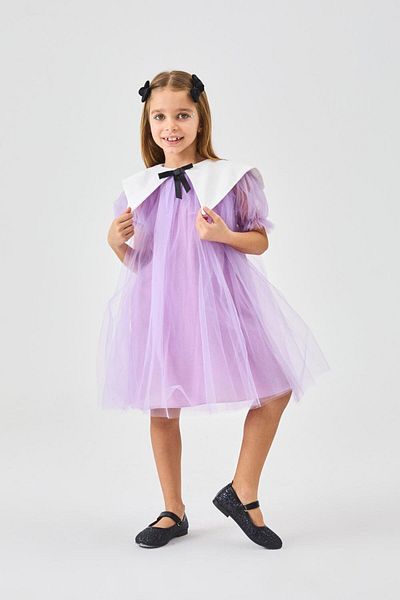 Le Mabelle Lilac Pointed Collar Girl's Tulle Dress - Nicole