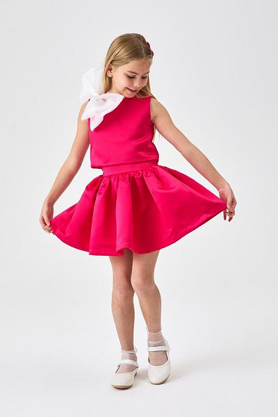 Le Mabelle Fuchsia Organza Bow Girl's Double Set - Gale