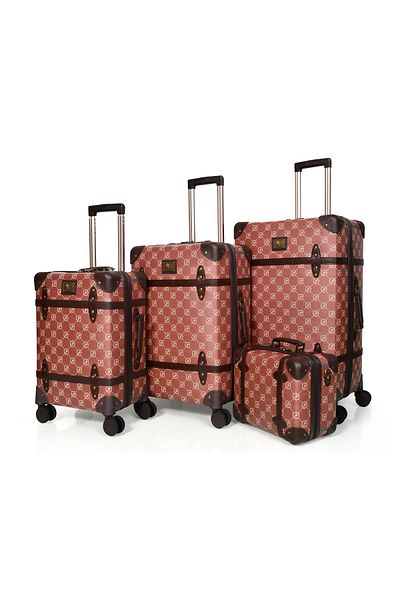 MORANO Morano Classic Leather 4 Piece Luggage Set Navy Blue 28''24''20''14'' Inch