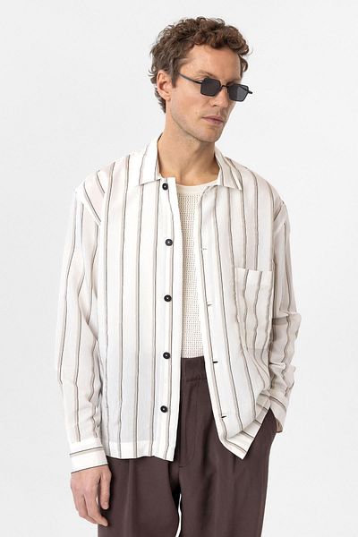 Antioch White Relax Fit Striped Men's Shirt