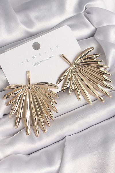 costurera Brass Gold Color Leaf Model Women's Earrings - Tj-Bkp10234