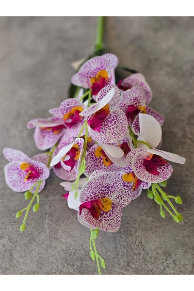 YASİMA 45 cm Yapay Islak MOR Orkide Dekorasyon Beyaz Orkide Demet