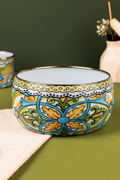 EMAYlab Selge Decorative Enamel Salad Bowl, Presentation Bowl