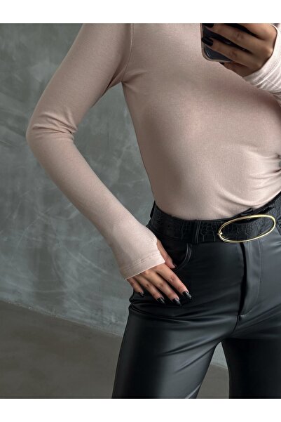 oshebu Γυναικείο κορμάκι σε μπεζ χρώμα με λεπτομέρεια στα δάχτυλα – Μακρυμάνικο | Ελαστικό και μαλακό ύφασμα