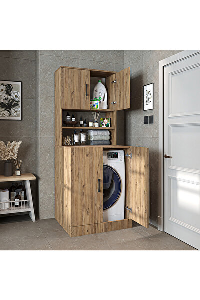 ROOMART Çamaşır-Kurutma Makinesi Dolabı Kapaklı Banyo Dolabı